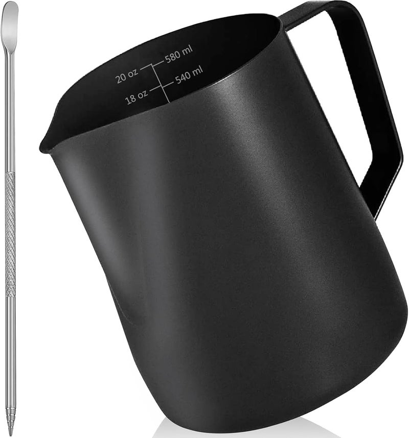 TooCust Milk Frother Pitcher 20 OZ，Espresso Milk Frothing Pitcher, Milk Steamer Cup Steaming Pitcher, Stainless Steel Coffee Froth Cup with Latte Art Pen for Coffee Cappuccino (Black) - Image 1